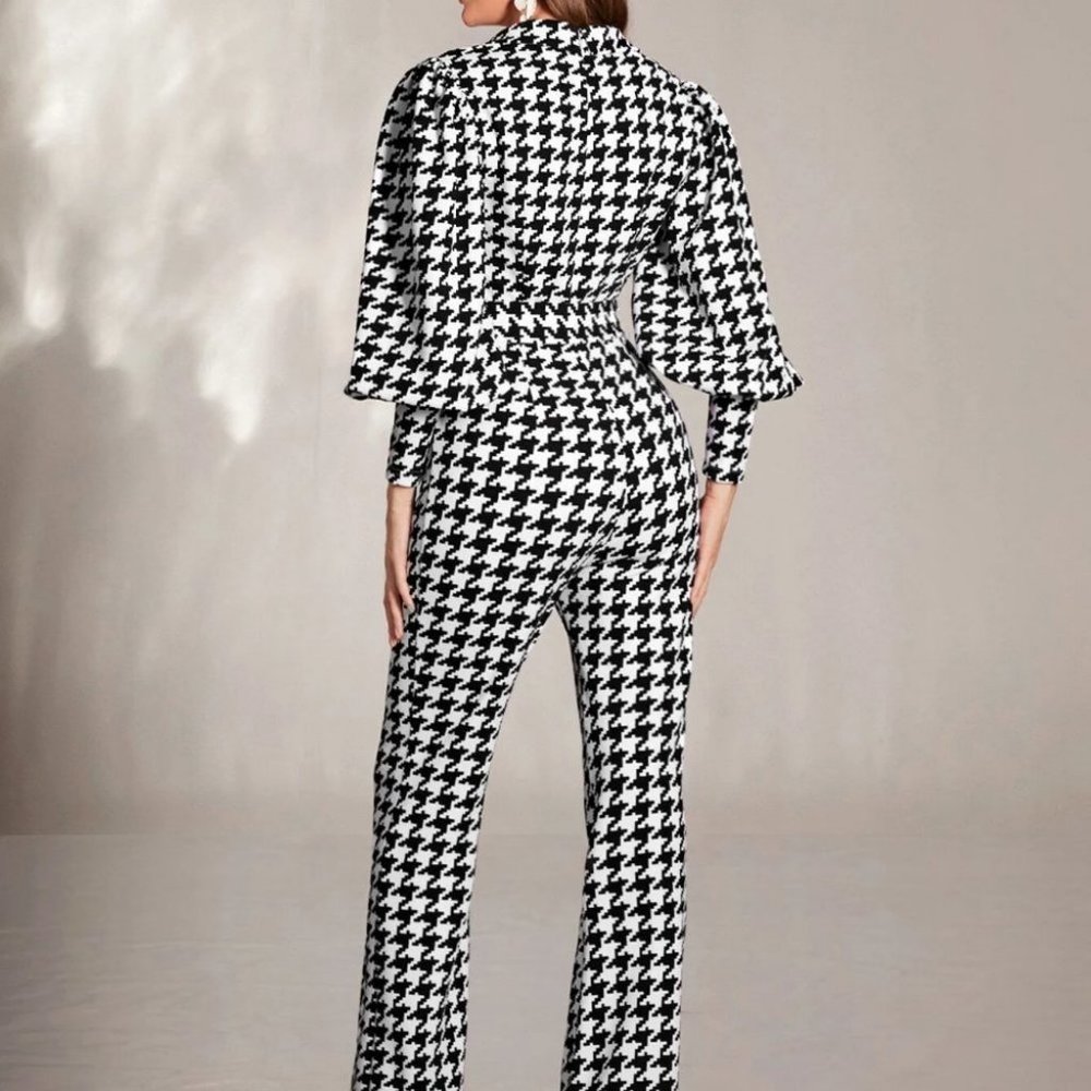 Classy houndstooth Womens Jumpsuit Black And White - Picture 2 of 4